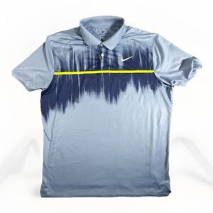 Nike Dri-Fit Polo Large Standard Fit Vapor Fog Print Gray Neon Stripe Golf